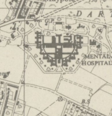 old OS map showing a large building outline labelled mental hopsital