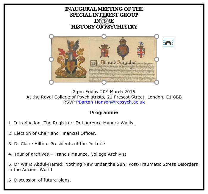 Image of programme from inaugural HOPSIG meeting 2015