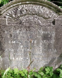 Weathered and decorated headstone of Emily Kate Neve