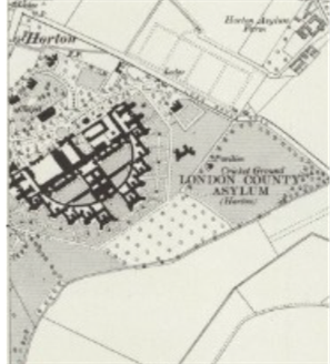 old OS map showing the outline of a large building labelled London County Asylum