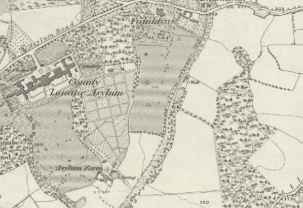 Map showing East Sussex County Lunatic Asylum Sussex from 1879