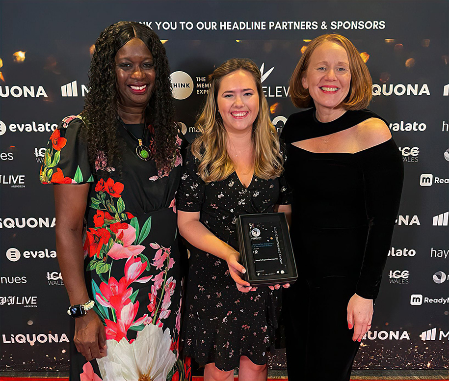 Director of Human Resources Marcia Cummings, Senior Project Manager Philippa Paton, and Director of Strategic Communications Corinne Bishop at the 2023 Memcom Awards