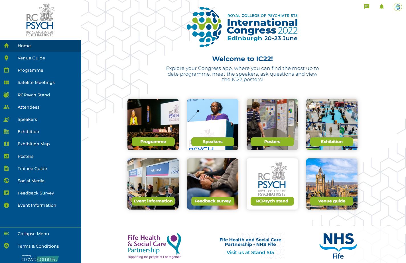 International Congress 2022 browser homepage
