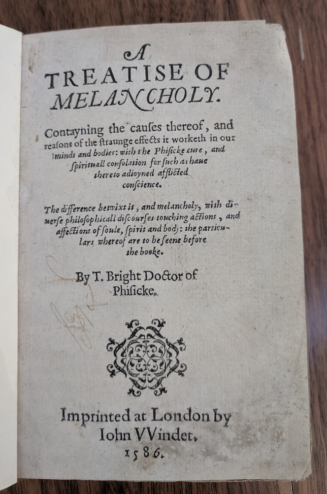 Title page from 'A treatise of melancholy' book