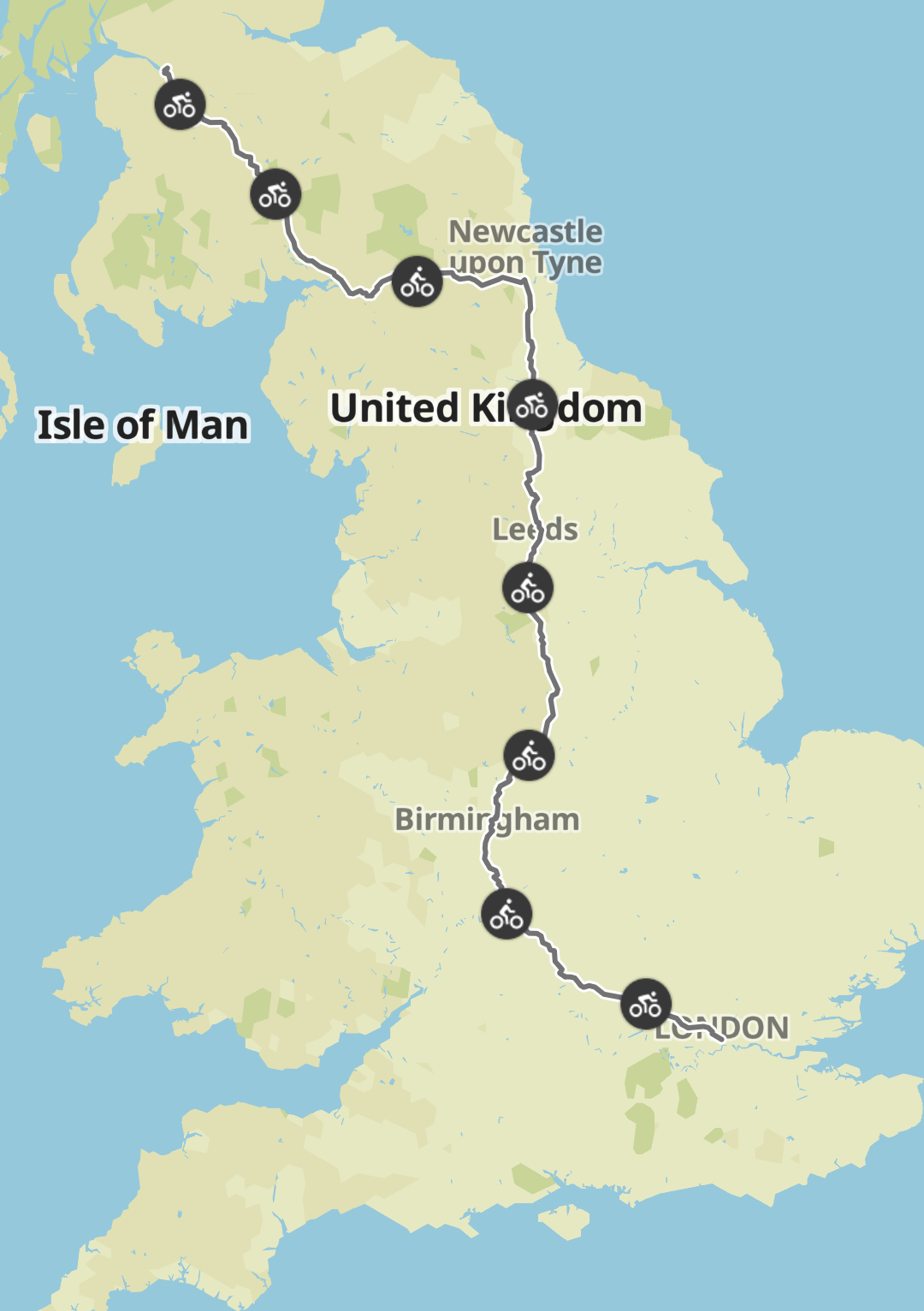 A map showing the cyclists' route so far