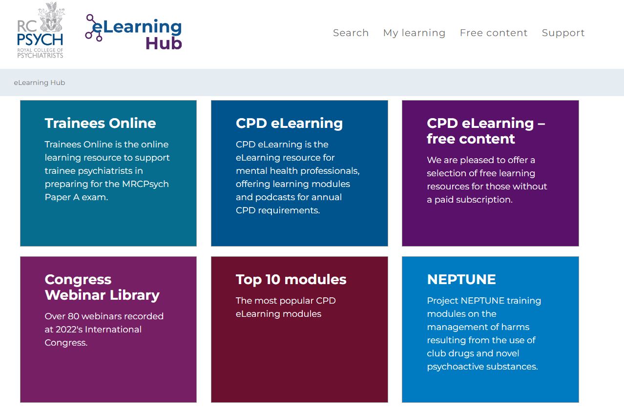 Screenshot of the eLearning Hub