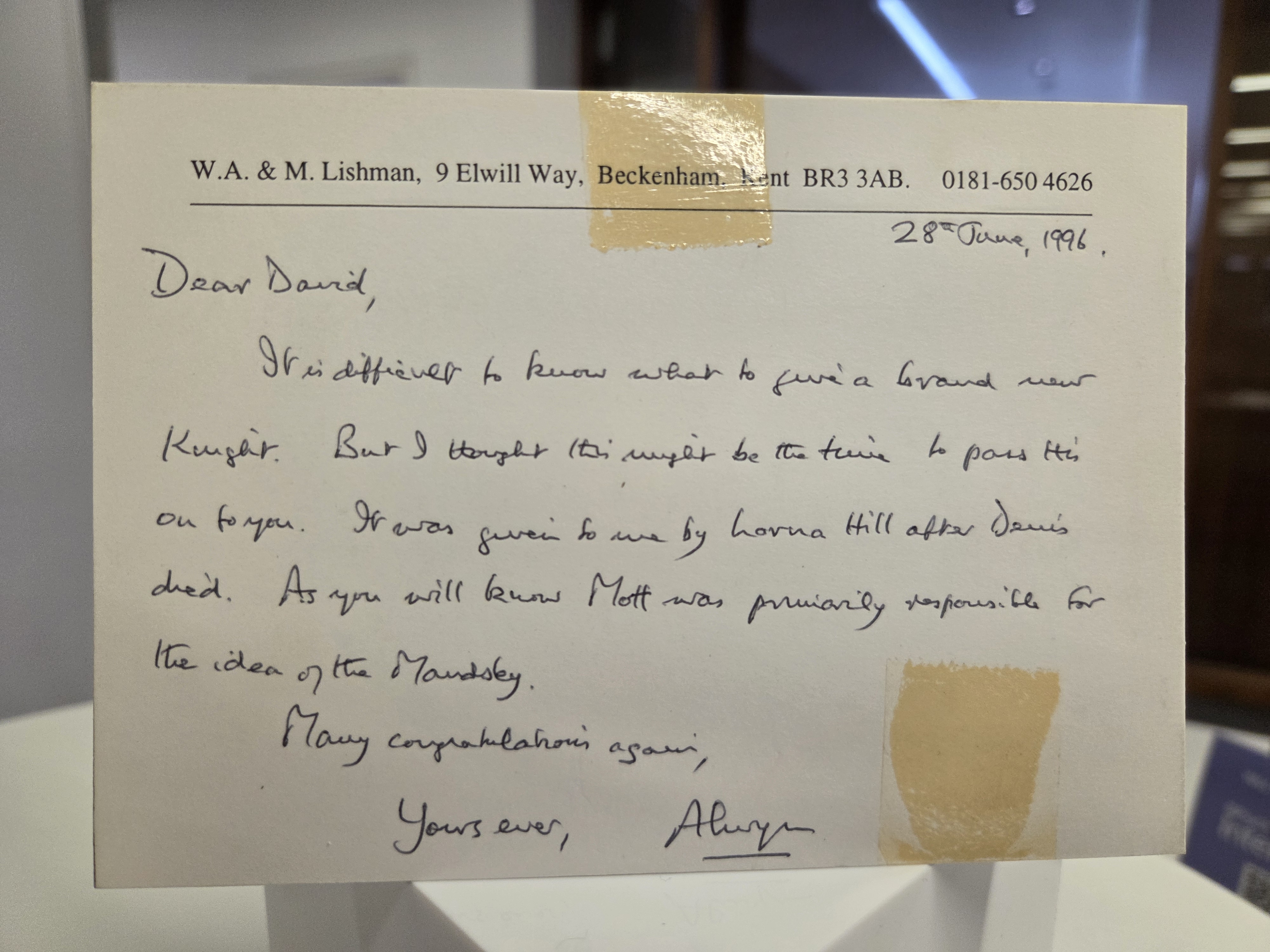 Postcard with writing on. 