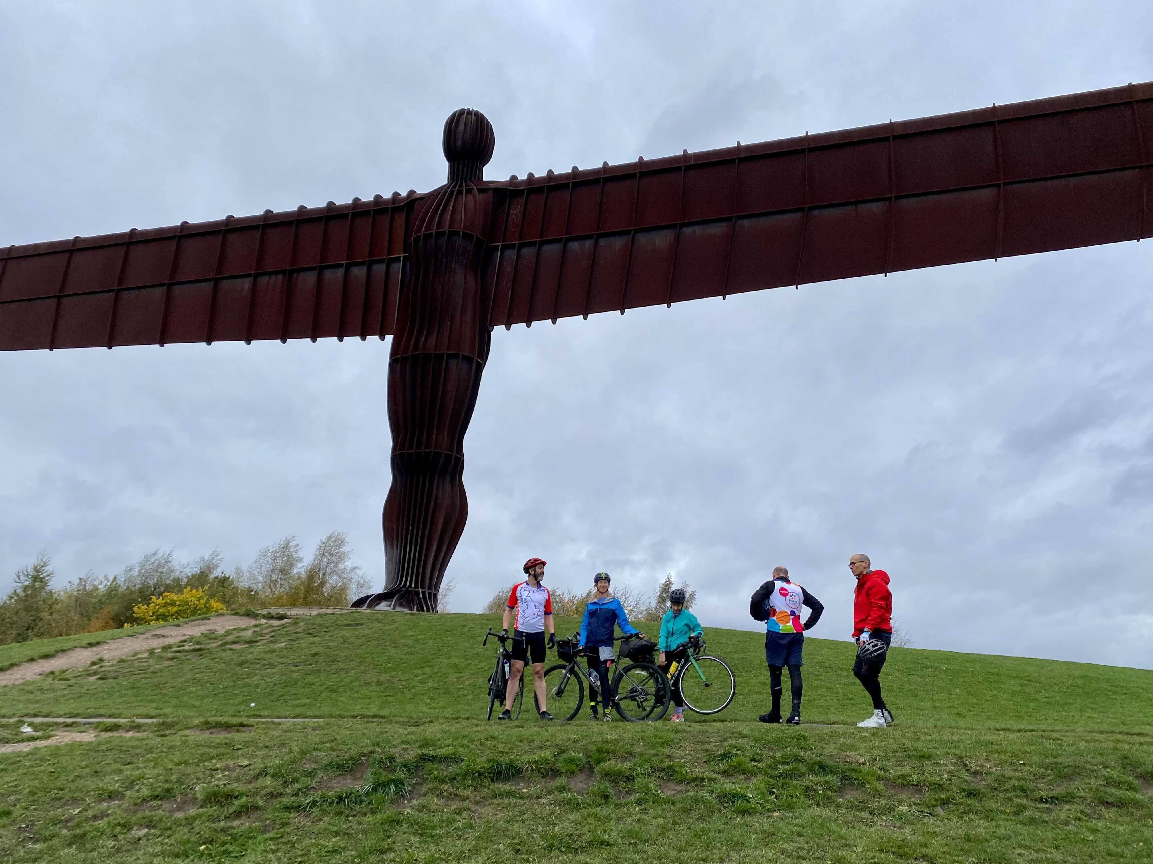 The cycling group by the Angel of the North